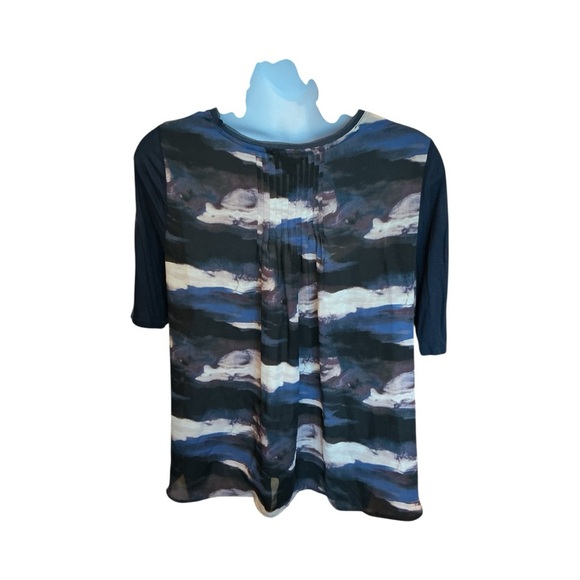 Simply Vera Vera Wang Mixed Media Tunic Top w/ Pleated Chiffon Back | Navy | XL - Picture 6 of 8